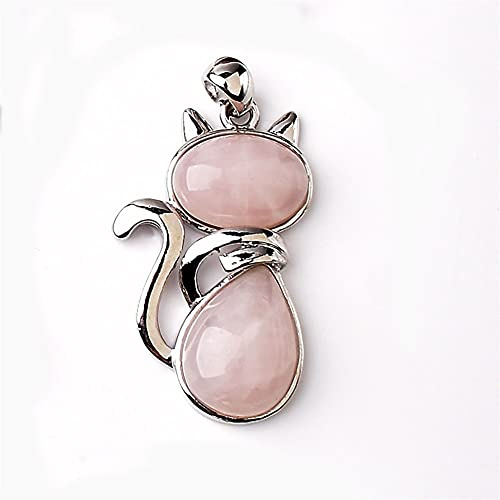 WGPHD Gesundheit & Haushalt Natürlicher Kristall Anhänger Mode Kristall Katze Anhänger Rose Quarz Malachit Tiger Eye Rosa Stein Achat Für Frauen Mineral Schmuck (Color : Rose Quartz)