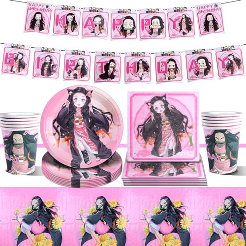 Stoviglie, Stoviglie per Feste,Kit Compleanno , Forniture per Feste, Party Stoviglie Set Striscione Tovaglie Piatti Tazze Tovaglioli