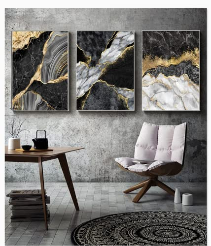 LYBOHO Wandbilder Wohnzimmer Grau Golden Fluid Art Marmor Textur Abstrakte Wandkunst Leinwand Bilder - Ohne Rahmen (Marmoriert 1, 3PCS-50x70cm)