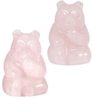 mookaitedecor Satz von 2 Hand geschnitzt Rosenquarz Stein Bär Figuren, Carving Tier Statue Skulptur Pocket Kristall Stein für Heim Büro Pflanze Dekor Sammlerstück