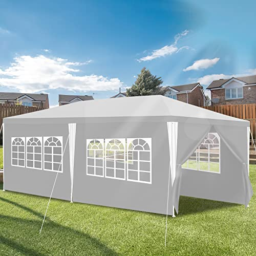 Gimisgu Pavillon Weiß 3x6m Wasserdicht Gartenpavillon UV-Schutz Partyzelt Gartenzelt mit 6 Seitenteilen und Fenstern Stabil Bierzelt für Freien Garten Party Hochzeit