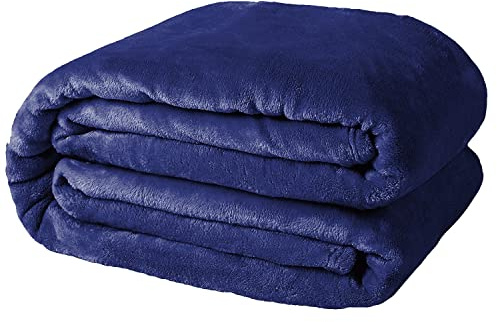 Casabella Deluxe Soft Faux Fur Mink Fleece Throw Blanket-200X240 CM, Sofa Throws, Cozy Warm Blanket Throw for Bed, Settees, King Navy Blue Fleece Blankets