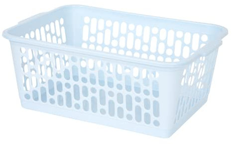 Rectangular Plastic Storage Basket Small, Medium & Large Handy Basket With Handles Cupboard, Office, Bathroom, Kitchen, School, Under Shelf Storage Home (LARGE, COOL BLUE)