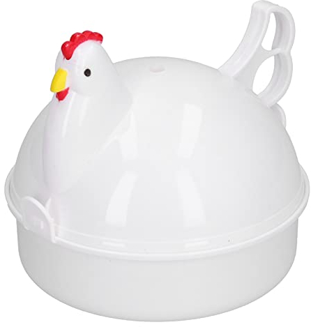 Microwave Egg Boiler for 4 Eggs, Portable Hen Shape Steamer Pan Cooker Multifunction Poacher Kitchen Food Cooking Holder with Handle Nonstick Rapid Easy Tray for Home Appliances Gadgets
