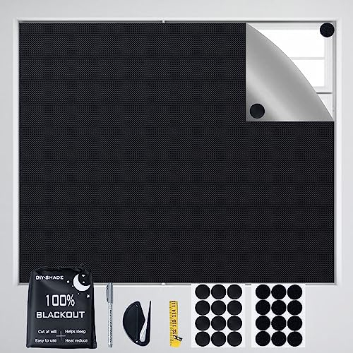 Portable Blackout Blinds, 100% Blackout Material, 145 X 300 CM No Drill Blackout Blinds with Self Adhesive Fasteners, Temporary Window Blinds for Nursery, Bedroom, Travel, Loft, RV Car