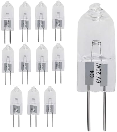 LedWekei G4 Halogen Bulbs,6v 20w Bulb 2 Pin Clear Capsule Lamp Bulb,Dimmable 2700K Warm White Light Bulbs (12 Pack)