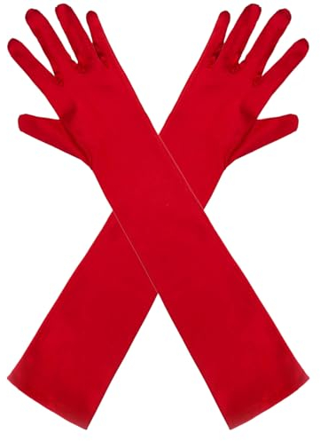 sodknow Lange Handschuhe Damen Fancy Satin Handschuhe Kostüm 53,3 cm Ellenbogen Länge Handschuhe für Oper Hochzeit 1920er Jahre Party Tanz Halloween, Rot/Ausflug, einfarbig (Getaway Solids), 53.34 cm