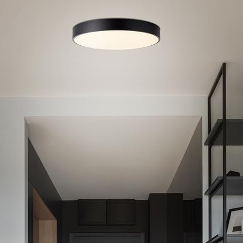 Lightbox Basic LED Wand- & Deckenlampe | Ø 50 cm | Deckenleuchte mit schwarzen Rahmen & CCT (3000-6500K) & Timer & Nachtlicht | dimmbar per Fernbedienung | 36W, 5500lm | aus Metall/Kunststoff