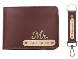 NAVYA ROYAL ART Ensemble portefeuille et porte-clés en cuir pour homme Marron 7, marron, Combo Pack of Wallet & Keychain, Moderne