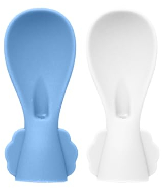 Silikon-Löffelaufsatz für Babynahrung mit Hüllen für unterwegs, inklusive 2 Quetschbeutelaufsätzen (weiß-blau)
