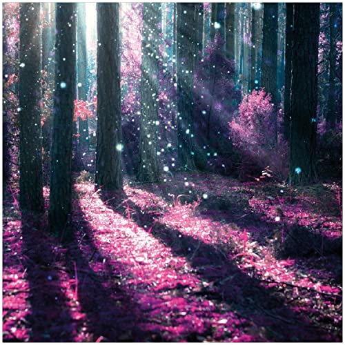Wallario Glasbild Fantasie im Wald - Pinke Blumen in der Sonne - 30 x 30 cm Wandbilder Glas in Premium-Qualität: Brillante Farben, freischwebende Optik