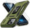 DEERLAMN Case for iPhone 15 with Slide Camera Cover + Screen Protector (2 Packs), Rotated Ring Kickstand Military Grade Shockproof Protective Cover-Olive Green