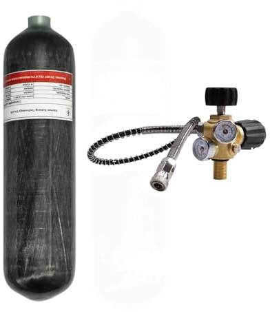 TUXING Réservoir d'air HPA en fibre de carbone de 3 L, système d'air PCP 4500 psi, valve double jauge 61 cm, tuyau haute pression avec double diconnect rapide