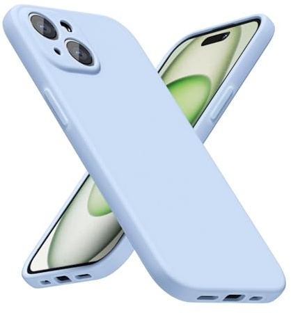 LoeoeL for iPhone 15 Phone Case Silicone, Minimalist Ultra Thin Slim Soft Rubber Gel Solid Color Matte TPU Cute Case for Women Men, Girly Plain Aesthetic Design & Camera Cover Protection, Light Blue