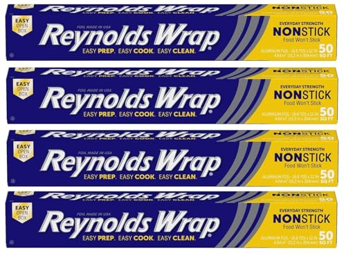 The Non-Stick Kitchen Foil Everyday Strength Easy Prep Easy Cook Easy Clean Suitable for Cooking Baking Roasting Turkey Freezing Wrapping and Storage - 304mm x 15.2m - Pack of 4