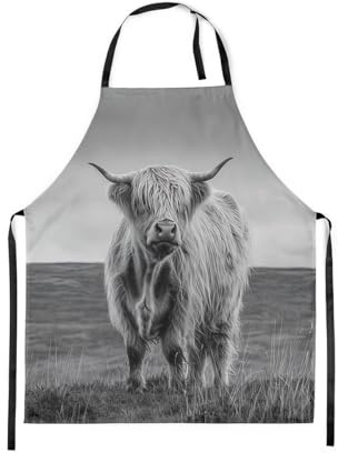 Homewish Highland Kuh Küchenschürze Western Farmhouse Chef Schürze Wild Tier Schürze für Kochen Küche Backen Garten,78x66 (LxW) Schwarz