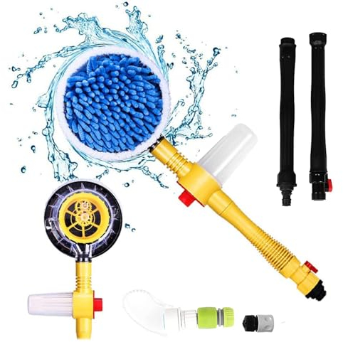 Auto Rotating Car Wash Brush, Car Cleaning Brush, 39'' Car Wash Brush Long Handle, Automatically Foams Car Wash Kit with Soap Dispenser, Chenille Car Washing Brush Pressure Washer Tool and Hose Nozzle