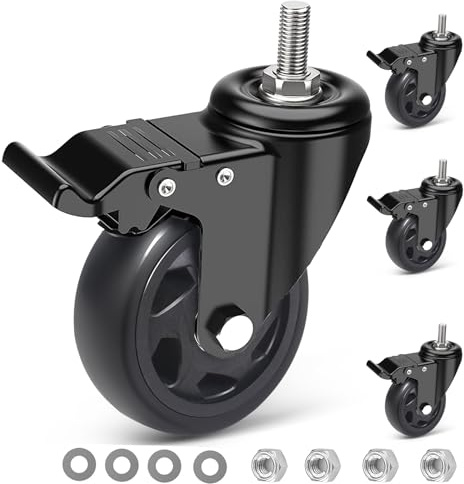 IQWTU Robuste Lenkrolle mit Bremse, 100 mm Möbelrollen mit M10 x 30 mm Schraubschaft, PU-Rollen mit Schrauben, 4 Lenkrollen mit Gewinde, 360° drehbar bis zu 550 kg