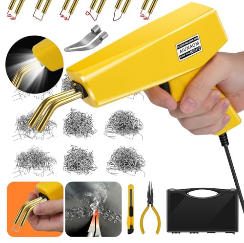 AIUNAOM 230W Saldatore per Plastica 2 in 1 Kit di Saldatura per Plastica con 6 Tipi di Graffette da 900pcs e 1 Strumento di Levigatura per Riparare Paraurti Auto e Altre Parti in Plastica