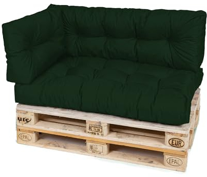 TexDeko® Garden Palettenkissen Set 3-TLG 120x80x18cm Dunkelgrün | In- & Outdoor, wasserabweisend, UV-beständig, zusätzlicher Vliesmantel, formstabile Palettenpolster, gesteppt, Gartenmöbel
