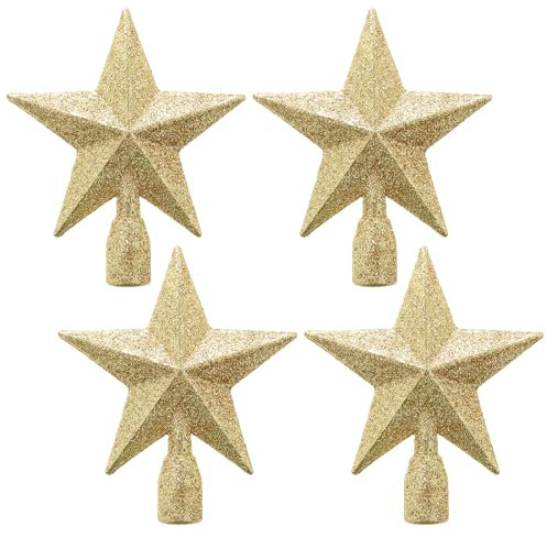 WLLHYF 4 Pack Glitter Star Christmas Tree Topper 4 Inches Christmas Star Tree Toppers Sparkle Star Treetop for Holiday Ornament Home Decoration (Gold)