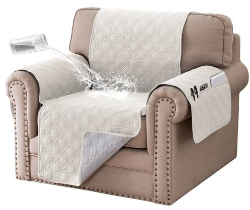 BellaHills Armchair Covers 100% Waterproof Sofa Cover Non-Slip Sofa Slipcovers Couch Covers Washable with Elastic Strap Sofa Protectors from Pets Seat Width 22(1 Seater, Beige)