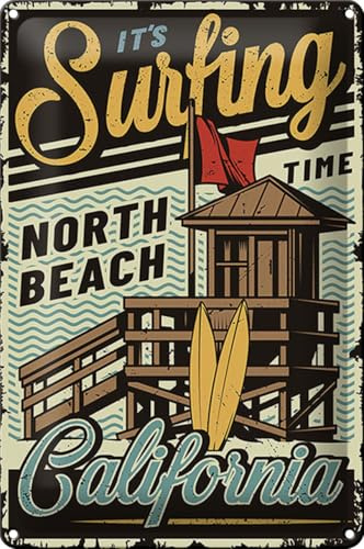 Schild Blech -Made in Germany- California 20x30cm Surfing time north beach Metall Deko Blechschild