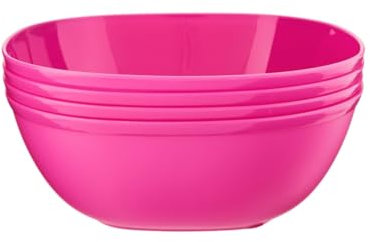 HOMESHOPA Plastic Square Cereal Bowls, Party Serving Bowls, Reusable Tableware, Unbreakable, Microwave, Dishwasher & Freezer Safe (Pink, 4 Pack Bowls)