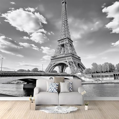 Vlies Fototapete 3D Effekt Schwarz Und Weiß Fotografie Eiffelturm Paris Vliestapete - Wandtapete Für Wohnzimmer Schlafzimmer Büro Flur Tapete Kinderzimmer Jungen Mädchen Wandtapete 300 x 210 cm