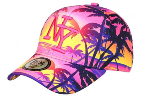 Hip Hop Honour Casquette NY Rose et Jaune Palmiers Look Tropical Copaka Baseball - Taille Unique - Rose