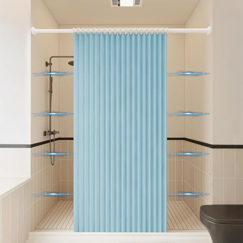 Haoyunll Aimant Rideau de Douche Pliable Magnétique, Bleu, 80x200cm | Tissu Imperméable Anti-moisissure Rideaux de Douche Accordéon Plissés Lavables avec Crochet, 220g/m²