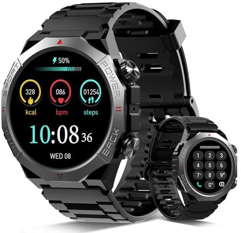 Military Smart Watch for Men Women Answer/Make Calls, 112 Sports Modes Fitness Watch with Sleep Monitor/Step Counter/Activity Tracker, IP68 Waterproof Outdoor Smartwatch for Android IOS, Black