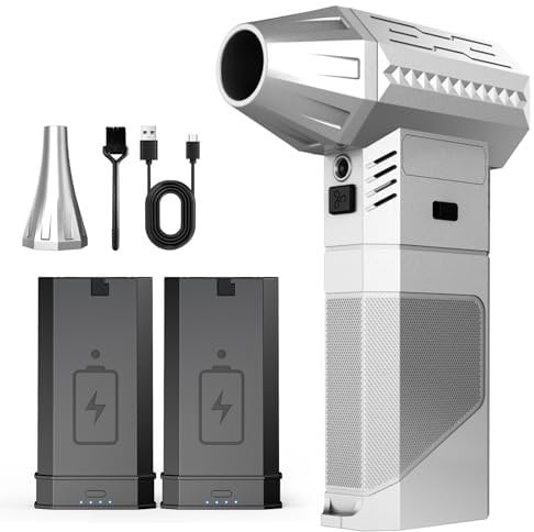 Soplador de aire comprimido con 2 baterías modulares, potente flujo de aire 220 G+, 2 boquillas magnéticas, 3 velocidades, LED – soplador de batería para teclado, PC, coche y aparatos