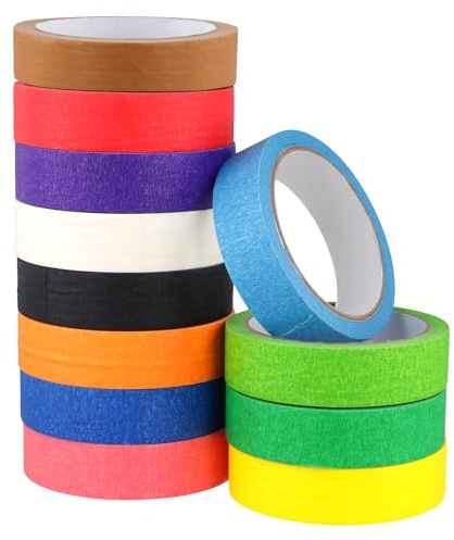 CHIHEUNG 12Rolls Coloured Masking Tape, 25mm x 20m Rainbow Decorative Tape, Coloured Tape for DIY Crafts Scrapbooking Decorations