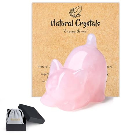 QINJIEJIE Rose Quartz Crystal Cat Ornaments Cat Gifts for Women | Good Luck Cats Themed Statue Home Office Desk Decor, Pink Spiritual Crystal Gifts for Lovers Men Christmas Presents