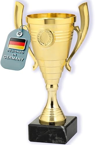 Larius Coupe (22 cm, 415 g) - Trophée élégant et universel avec socle en marbre - Personnalisable - Idéal pour le sport, l'école, les compétitions et récompenses - B3 (sans texte souhaité, doré)