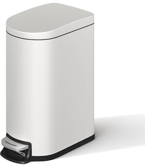 GarveeHome 10 Liter badezimmer mülleimer aus Edelstahl mit Deckel, schlankes und wasserdichtes Design, kleiner fußbetätigter Mülleimer Bad mit Inneneimer, Griff an der Rückseite, Softclose, Weiß
