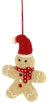 GLOBO Fair Trade Partner Filz Anhänger hangemachter Christbaumschmuck aus Wollfilz Deko Figur Weihnachten Ornament - Handmade in Nepal (Lebkuchen Happy)