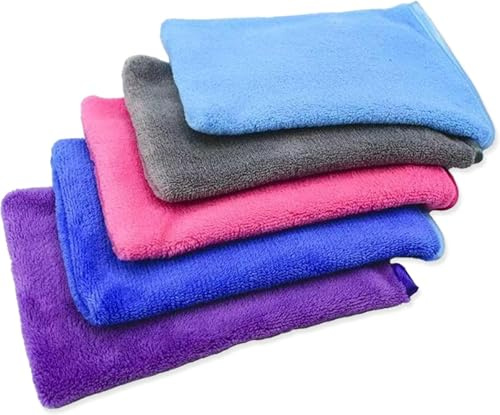 hankousi 5 x Mikrofaser-Waschhandschuhe, Flanell, weiche Duschhandschuhe, Gesichtshandschuhe, Bad, Spa, Tuch, Waschen, Körper und Gesicht, wiederverwendbar, Make-up-Entferner, Handschuhe, 5 Farben