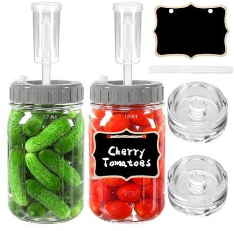 Alitree 2 pièces Bocaux de fermentation,1L récipient à kimchi | verre de fermentation,Comprenant 2 poids en verre,2 verrous d'air,pour kimchi,choucroute et cornichons,avec couvercles
