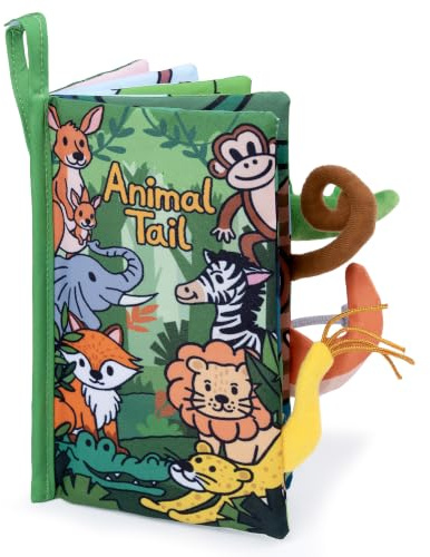 HECCEI Baby Spielzeug Stoffbuch, Fühlbuch Knisterbuch ab 0 3 6 Monate mit Schwanz, Baby Buch Quiet Book Geschenk für Jungen Mädche (Dschungel Babybuch)