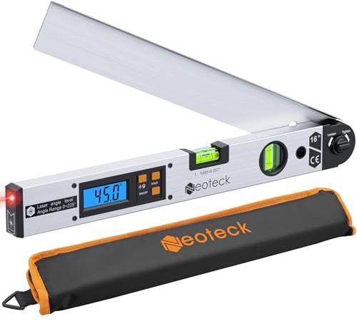 Neoteck Digitaler Winkelmesser 400mm mit LCD Laser Wasserwaage 0-225° Digital Neigungsmesser Winkelmessgerät für vertikale horizontale Doppel Wasserwaage - Silber