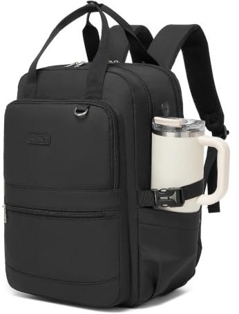 KONO Rucksack Damen 15,6 Zoll Laptop Schulrucksack mit Flaschenfach, 2 in 1 Tagesrucksack für Arbeit, Uni, Reise und Büro (Schwarz)