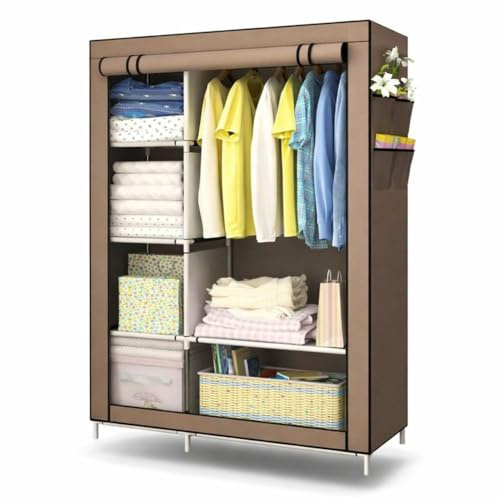 cecaro group Armadio Guardaroba in Tessuto 105x45x170 cm – Struttura Rinforzata in Acciaio, Antipolvere e Impermeabile, Armadio Portatile con Ripiani e Asta Appendiabiti, Facile da Montare (Marrone)