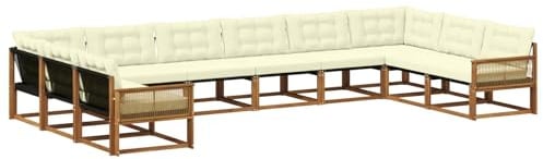 vidaXL Outdoor-Sofagarnitur mit Kissen 10 pcs Natur und Creme, Gartenmöbel-Set, modernes modulares Sofa, langlebige Couch, ergonomisches Design, schicke Terrassen-Sitzmöbel