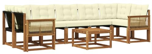 vidaXL Outdoor-Sofagarnitur mit Kissen 8 pcs Natur und Creme, Akazienholz Garten Sofa Set, modernes Möbel, langlebige Terrasse Sitzgelegenheiten, Entspannung für deinen Hinterhof