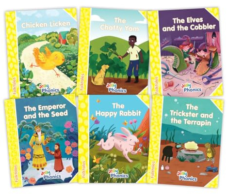 Jolly Phonics Folktales Yellow Readers (Level 2) Complete Set (1-6): in Precursive Letters (British English edition)
