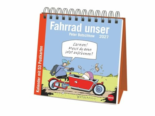 Peter Butschkow: Fahrrad unser Premium-Postkartenkalender 2027: Kleiner Kalender zum Aufstellen mit wöchentlichem Cartoon als Postkarte zum Sammeln und Verschicken.