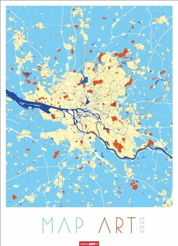 Map Art Kalender 2025: Jahres-Wandkalender 2025 im XXL-Format 49 x 68 cm. Stadtpläne aus aller Welt im dekorativen Look. Eindrucksvolle Kartenkunst im extra-großen Kalender (Reisekalender Weingarten)