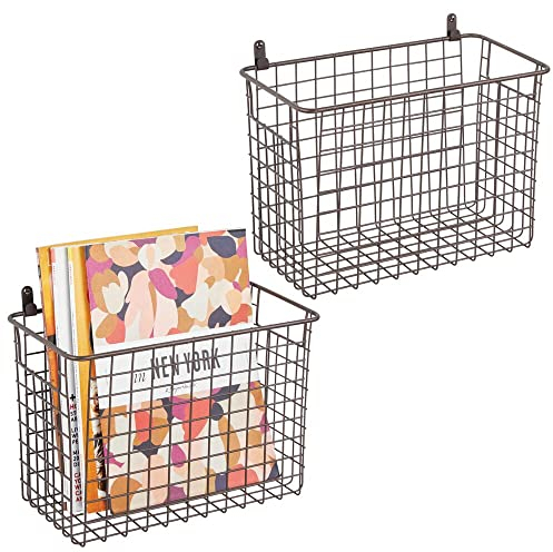 mDesign 2er-Set Wandregal aus Metall – großer Ablagekorb für Flur, Schlafzimmer und andere Räume – Organizer für Briefe, Geldbörsen, Sonnenbrillen oder Badaccessoires – bronzefarben